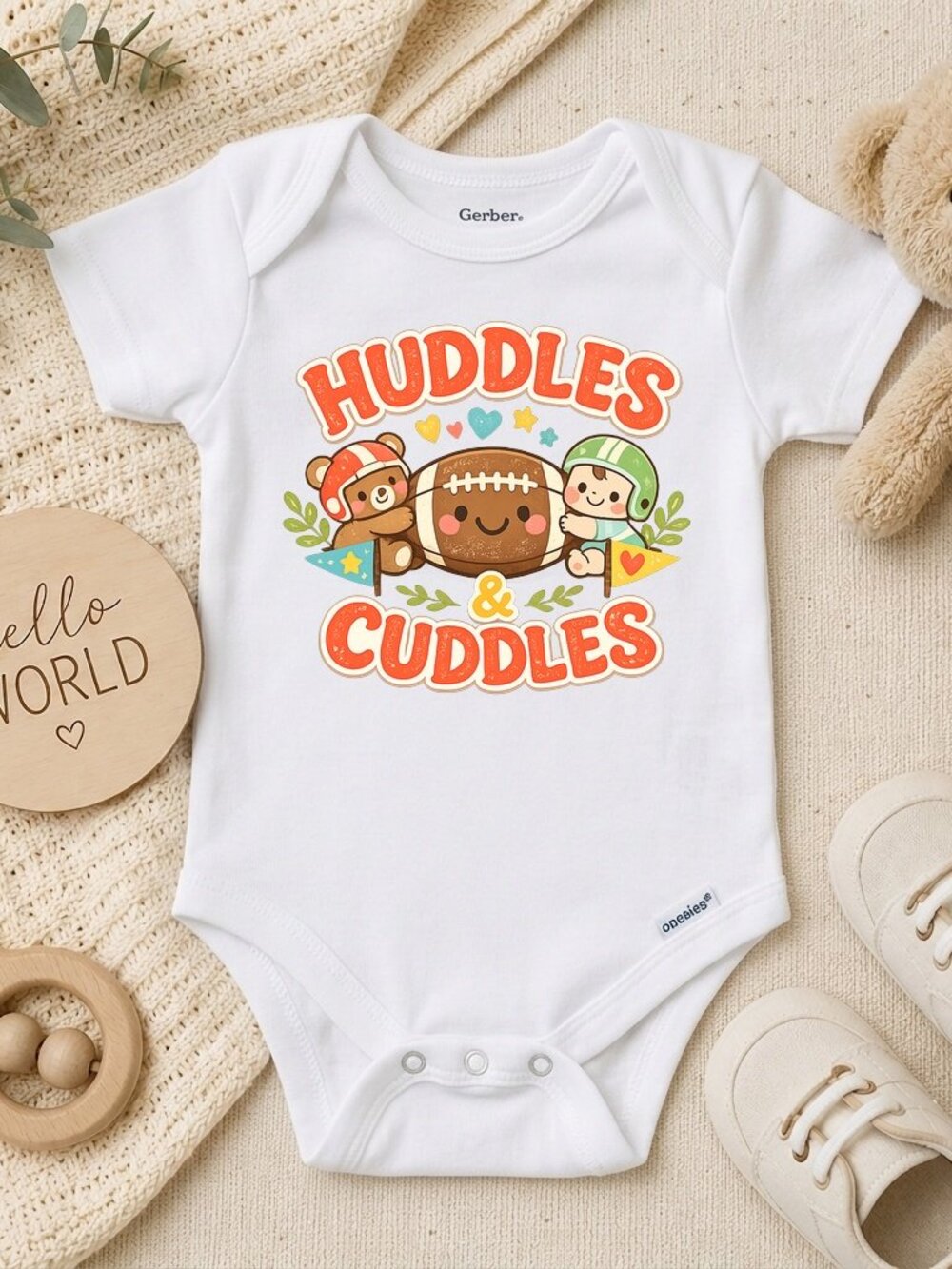 Cute Football Design Huddles Cuddles Long Sleeve Fall Baby Gift ONESIE®